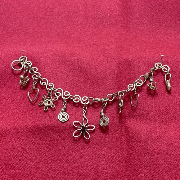 Silver Handmade Artisan Charm Bracelet, 7" With Hook Clasp. - Picture 4 of 7